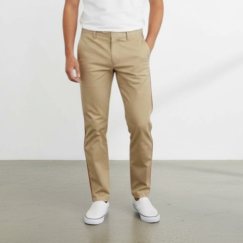 Calvin Klein Khaki Chinos with Red Stripe